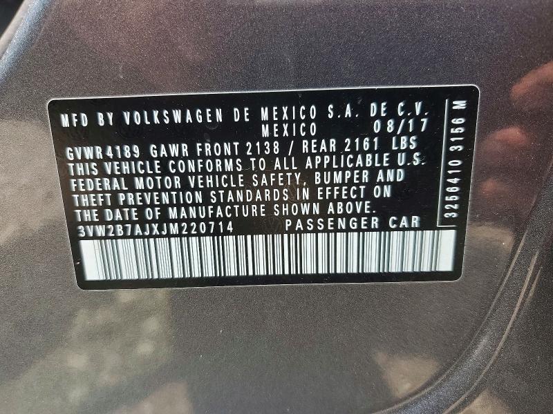 2018 Volkswagen Jetta მანქანა იყიდება აუქციონზე, vin: 3VW2B7AJXJM220714, აუქციონის ნომერი: 61934876