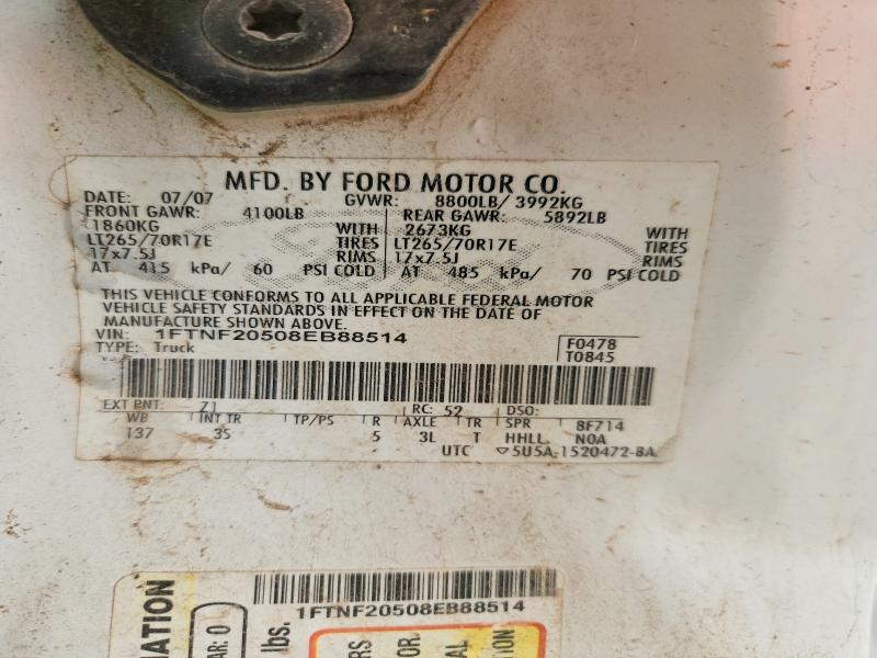 2008 Ford F250 მანქანა იყიდება აუქციონზე, vin: 1FTNF20508EB88514, აუქციონის ნომერი: 85983075