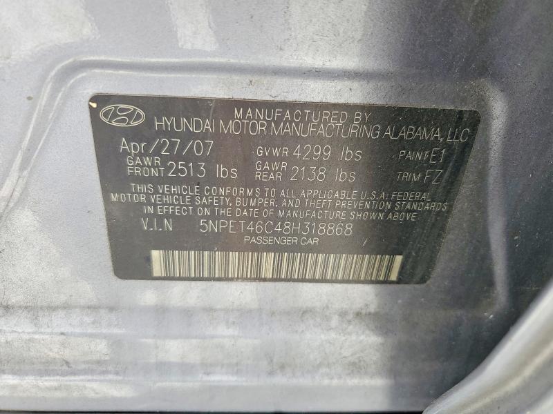 61836896 :رقم المزاد ، 5NPET46C48H318868 vin ، 2008 Hyundai Sonata مزاد بيع