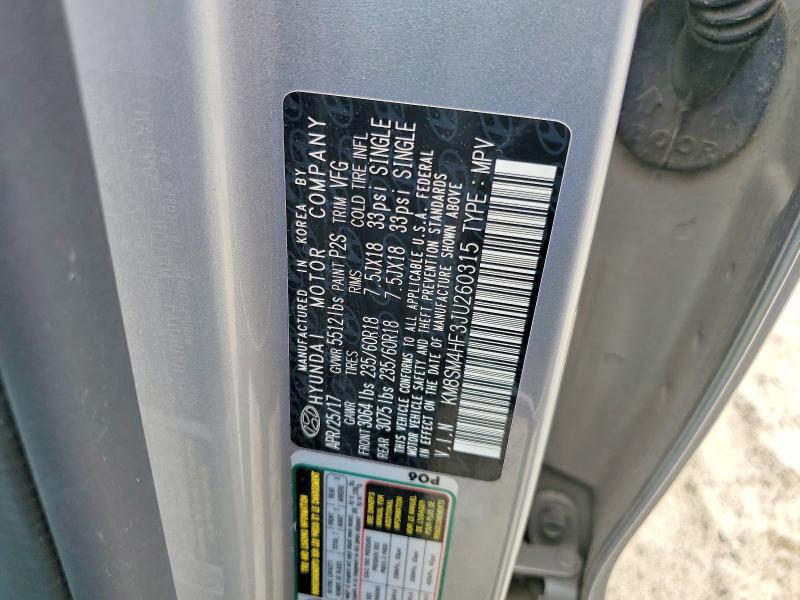 Aukcja sprzedaży 2018 Hyundai Santa Fe, vin: KM8SM4HF3JU260315, numer aukcji: 59849896