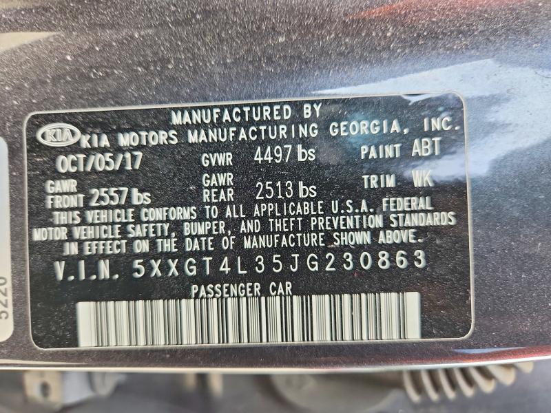 Продаж на аукціоні авто 2018 Kia Optima, vin: 5XXGT4L35JG230863, номер лоту: 59671516
