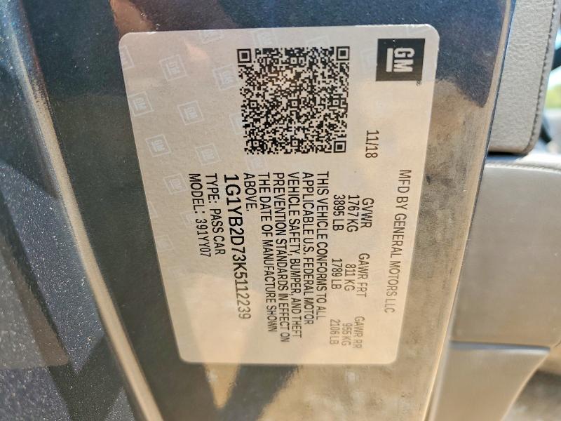 Aukcja sprzedaży 2019 Chevrolet Corvette, vin: 1G1YB2D73K5112239, numer aukcji: 58812536