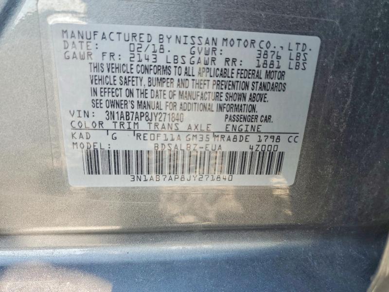 2018 Nissan Sentra მანქანა იყიდება აუქციონზე, vin: 3N1AB7AP8JY271840, აუქციონის ნომერი: 60357996
