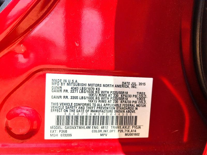Продажа на аукционе авто 2015 Mitsubishi Outlander Sport, vin: 4A4AP3AW8FE044966, номер лота: 60459746
