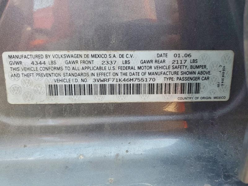 62035896 :رقم المزاد ، 3VWRF71K46M755170 vin ، 2006 Volkswagen Jetta مزاد بيع