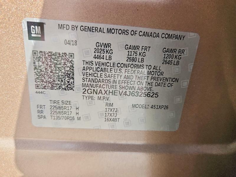 59374866 :رقم المزاد ، 2GNAXHEV4J6325625 vin ، 2018 Chevrolet Equinox مزاد بيع