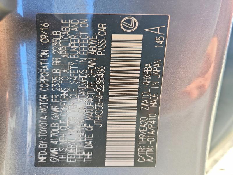 63399416 :رقم المزاد ، JTHKD5BH4H2288486 vin ، 2017 Lexus Ct مزاد بيع