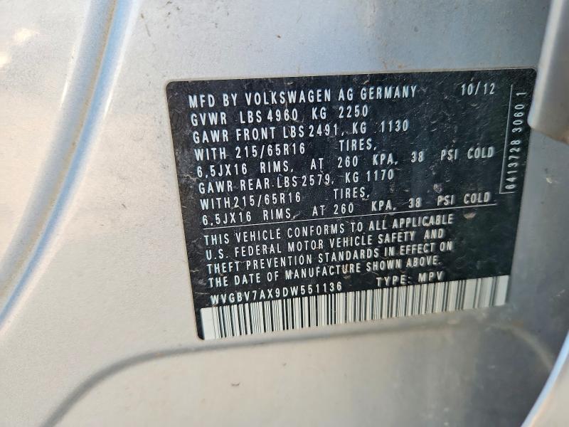 Aukcja sprzedaży 2013 Volkswagen Tiguan, vin: WVGBV7AX9DW551136, numer aukcji: 59323996