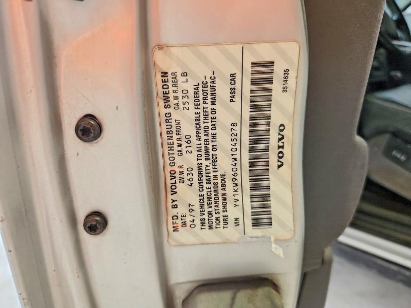 62859566 :رقم المزاد ، YV1KW9604W1045278 vin ، 1998 Volvo V90 مزاد بيع