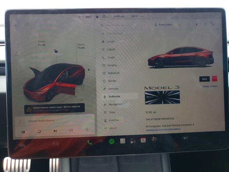 Aukcja sprzedaży 2024 Tesla Model 3, vin: 5YJ3E1ET3RF891312, numer aukcji: 60023996
