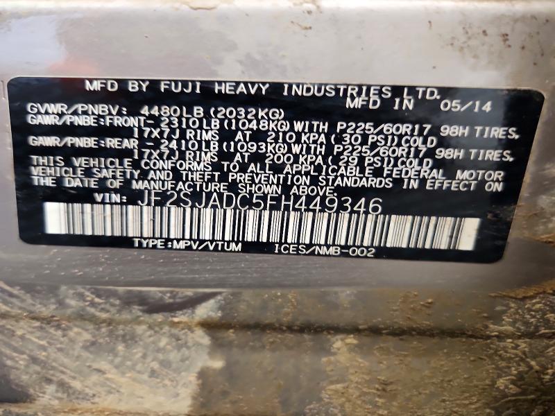 2015 Subaru Forester მანქანა იყიდება აუქციონზე, vin: JF2SJADC5FH449346, აუქციონის ნომერი: 59323216