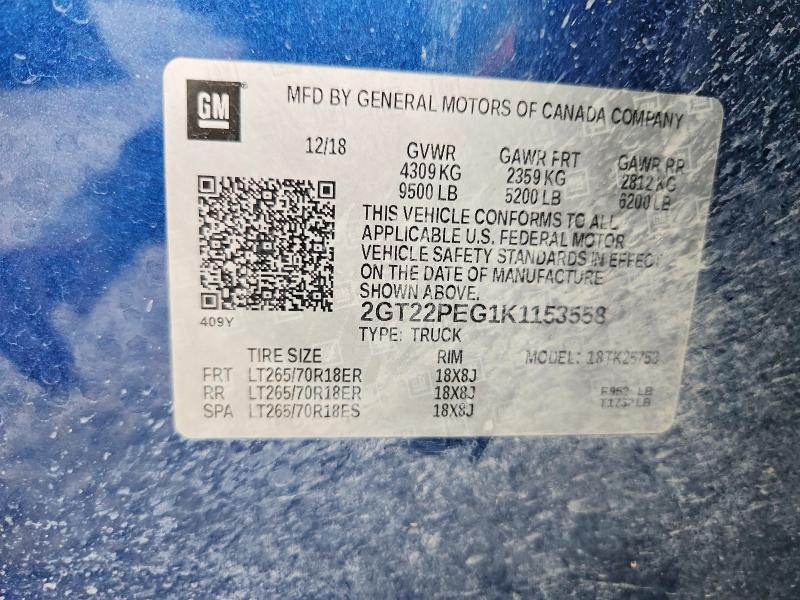 Продаж на аукціоні авто 2019 Gmc Sierra, vin: 2GT22PEG1K1153558, номер лоту: 62706206