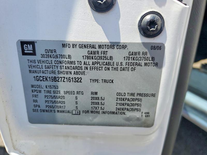 2007 Chevrolet Silverado მანქანა იყიდება აუქციონზე, vin: 1GCEK19B27Z161322, აუქციონის ნომერი: 61075626