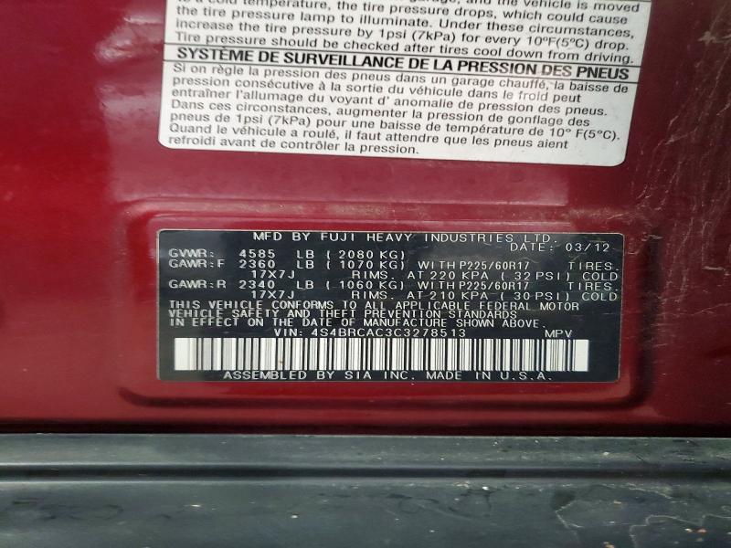 59019366 :رقم المزاد ، 4S4BRCAC3C3278513 vin ، 2012 Subaru Outback مزاد بيع