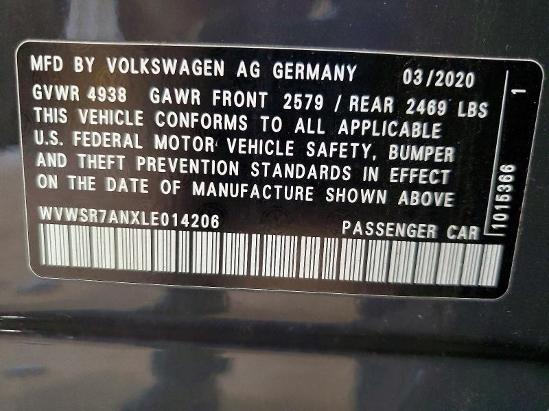 Aukcja sprzedaży 2020 Volkswagen Arteon, vin: WVWSR7ANXLE014206, numer aukcji: 61015436