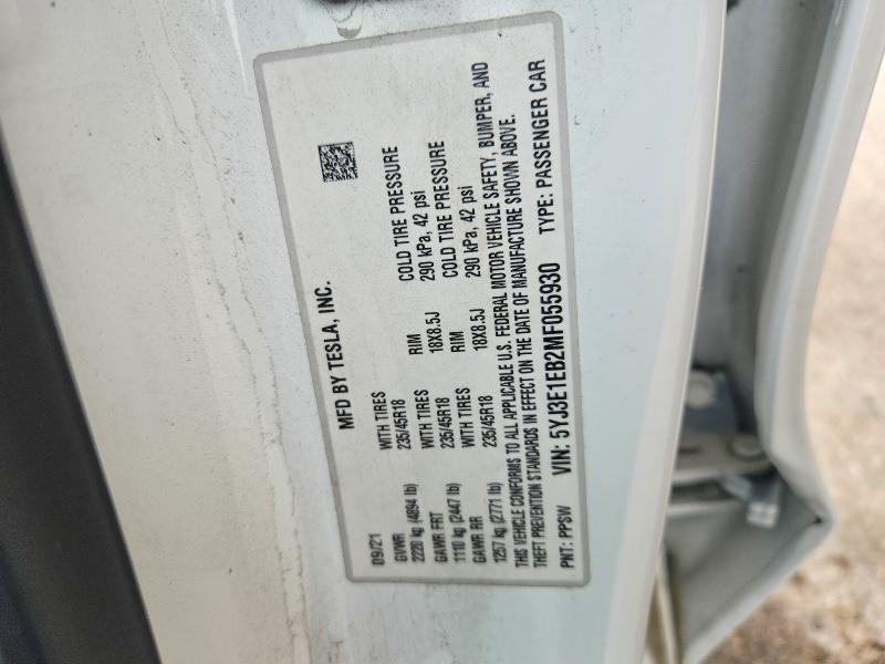 Aukcja sprzedaży 2021 Tesla Model 3, vin: 5YJ3E1EB2MF055930, numer aukcji: 62753656