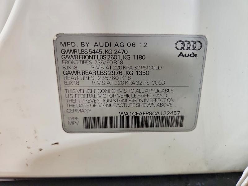 59241126 :رقم المزاد ، WA1CFAFP8CA122457 vin ، 2012 Audi Q5 مزاد بيع