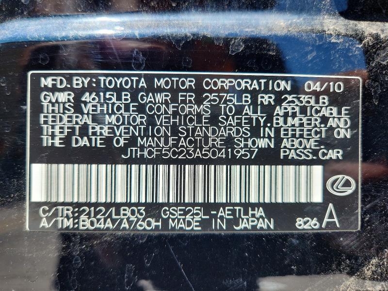 59739906 :رقم المزاد ، JTHCF5C23A5041957 vin ، 2010 Lexus Is مزاد بيع