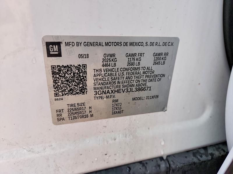 61112746 :رقم المزاد ، 3GNAXHEV3JL386671 vin ، 2018 Chevrolet Equinox مزاد بيع