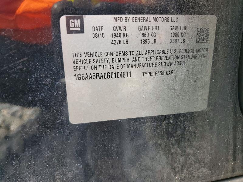 2016 Cadillac Ats მანქანა იყიდება აუქციონზე, vin: 1G6AA5RA0G0104611, აუქციონის ნომერი: 62849346