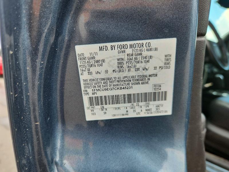2012 Ford Escape მანქანა იყიდება აუქციონზე, vin: 1FMCU9EG7CKB45231, აუქციონის ნომერი: 59637456