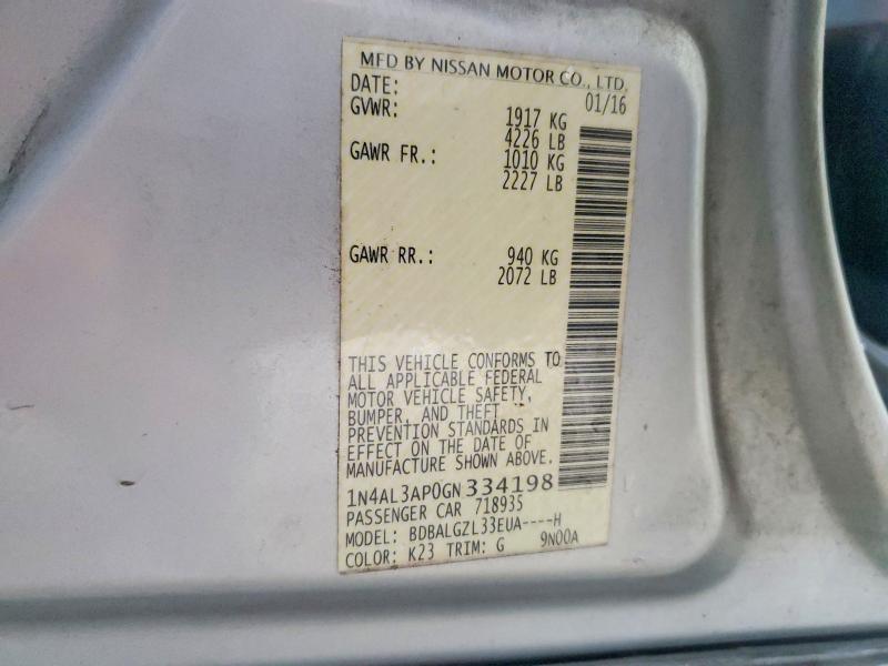 Продажа на аукционе авто 2016 Nissan Altima, vin: 1N4AL3AP0GN334198, номер лота: 59711966