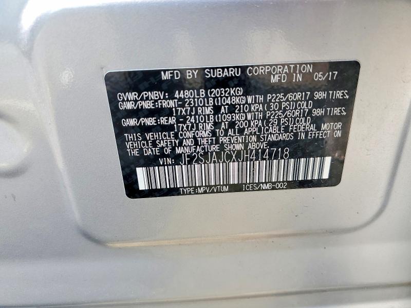 2018 Subaru Forester მანქანა იყიდება აუქციონზე, vin: JF2SJAJCXJH414718, აუქციონის ნომერი: 61692046