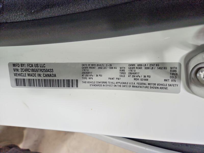 61642656 :رقم المزاد ، 2C4RC1BG6TR250433 vin ، 2026 Chrysler Pacifica مزاد بيع