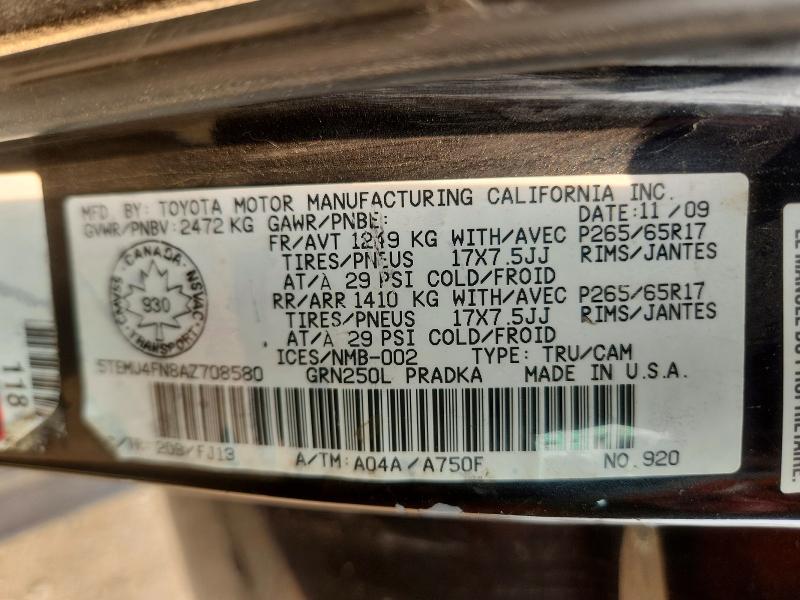62328806 :رقم المزاد ، 5TEMU4FN8AZ708580 vin ، 2010 Toyota Tacoma مزاد بيع