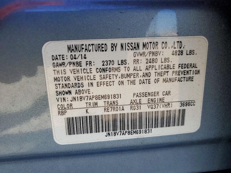 2014 Infiniti Q50 მანქანა იყიდება აუქციონზე, vin: JN1BV7AP8EM691831, აუქციონის ნომერი: 61868246