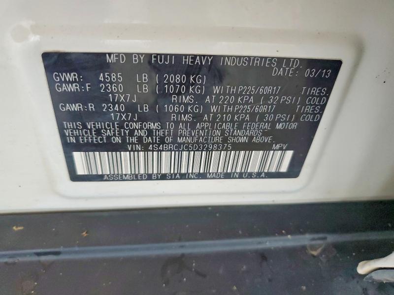 2013 Subaru Outback მანქანა იყიდება აუქციონზე, vin: 4S4BRCJC5D3298375, აუქციონის ნომერი: 60377846