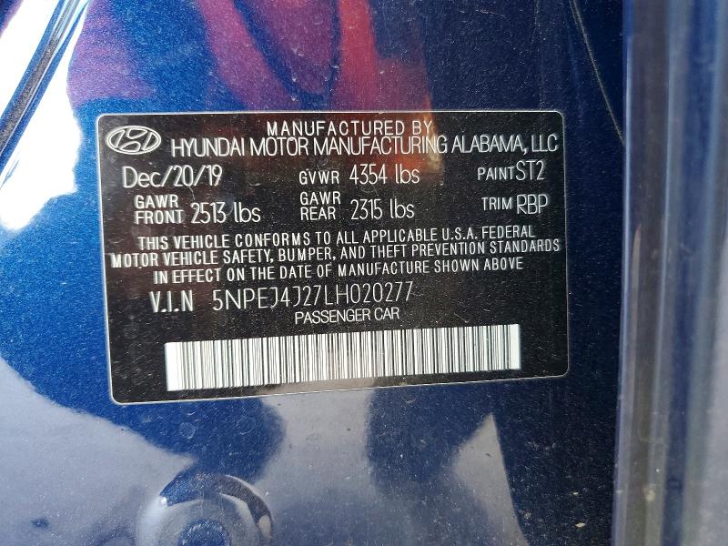 2020 Hyundai Sonata მანქანა იყიდება აუქციონზე, vin: 5NPEJ4J27LH020277, აუქციონის ნომერი: 59849106