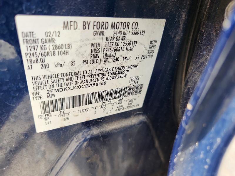 Aukcja sprzedaży 2012 Ford Edge, vin: 2FMDK3JC0CBA88150, numer aukcji: 61909476