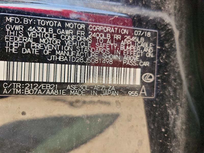 Aukcja sprzedaży 2018 Lexus Is, vin: JTHBA1D28J5081498, numer aukcji: 61874616