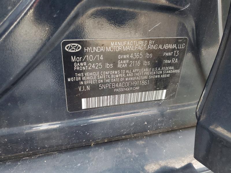 2014 Hyundai Sonata მანქანა იყიდება აუქციონზე, vin: 5NPEB4AC0EH911861, აუქციონის ნომერი: 62852626