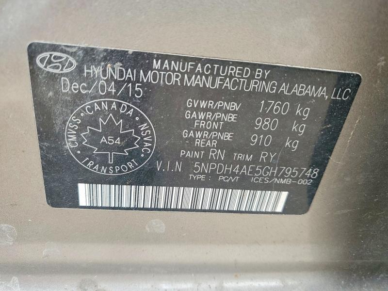 Aukcja sprzedaży 2016 Hyundai Elantra, vin: 5NPDH4AE5GH795748, numer aukcji: 61215036