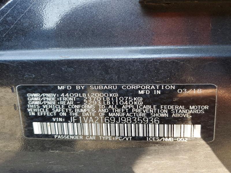 Продаж на аукціоні авто 2018 Subaru Wrx, vin: JF1VA2T69J9835936, номер лоту: 62255006