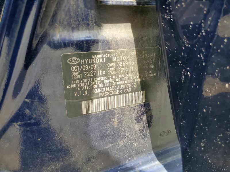 2010 Hyundai Elantra მანქანა იყიდება აუქციონზე, vin: KMHDU4AD1AU907862, აუქციონის ნომერი: 61027586