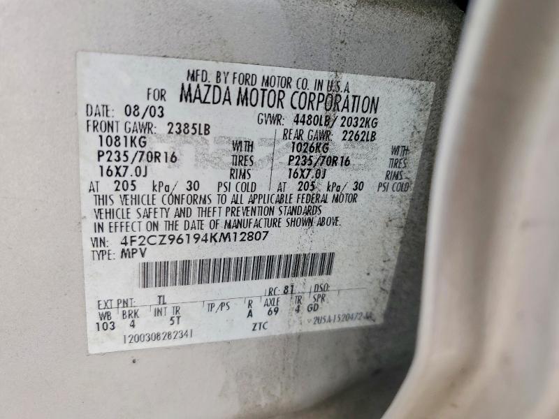 Aukcja sprzedaży 2004 Mazda Tribute, vin: 4F2CZ96194KM12807, numer aukcji: 61928326