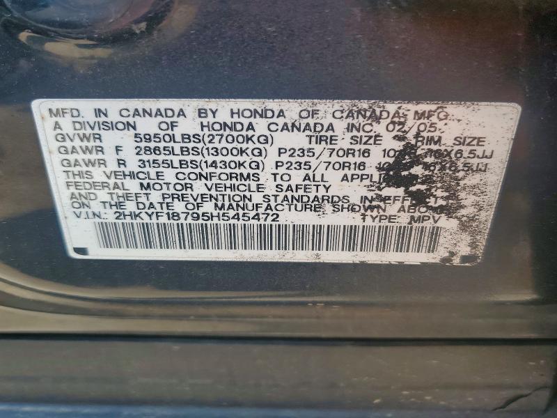 Продаж на аукціоні авто 2005 Honda Pilot, vin: 2HKYF18795H545472, номер лоту: 60953376