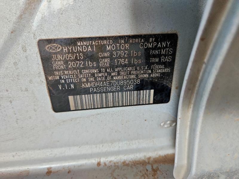 2013 Hyundai Elantra მანქანა იყიდება აუქციონზე, vin: KMHDH4AE7DU895038, აუქციონის ნომერი: 60527966