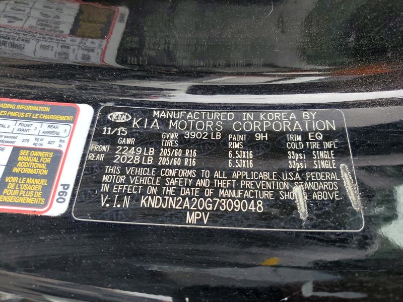 Aukcja sprzedaży 2016 Kia Soul, vin: KNDJN2A20G7309048, numer aukcji: 59401236