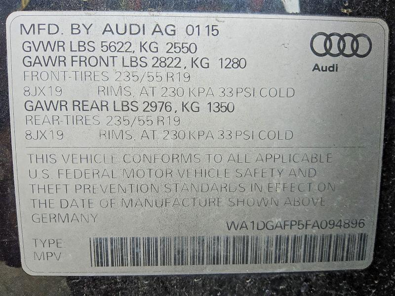 2015 Audi Q5 მანქანა იყიდება აუქციონზე, vin: WA1DGAFP5FA094896, აუქციონის ნომერი: 60442686