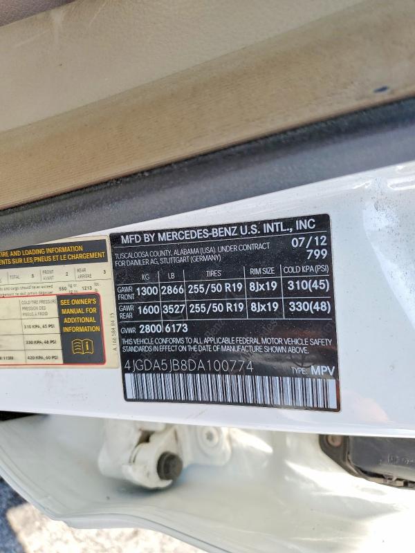 Продажа на аукционе авто 2013 Mercedes-benz Ml, vin: 4JGDA5JB8DA100774, номер лота: 61226266