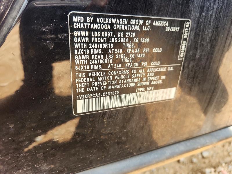 2018 Volkswagen Atlas მანქანა იყიდება აუქციონზე, vin: 1V2KR2CA2JC531570, აუქციონის ნომერი: 63197616
