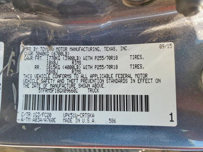 Aukcja sprzedaży 2016 Toyota Tundra, vin: 5TFRM5F18GX096602, numer aukcji: 60128506