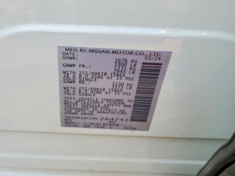 2024 Nissan Pathfinder მანქანა იყიდება აუქციონზე, vin: 5N1DR3ACXRC264741, აუქციონის ნომერი: 60016866