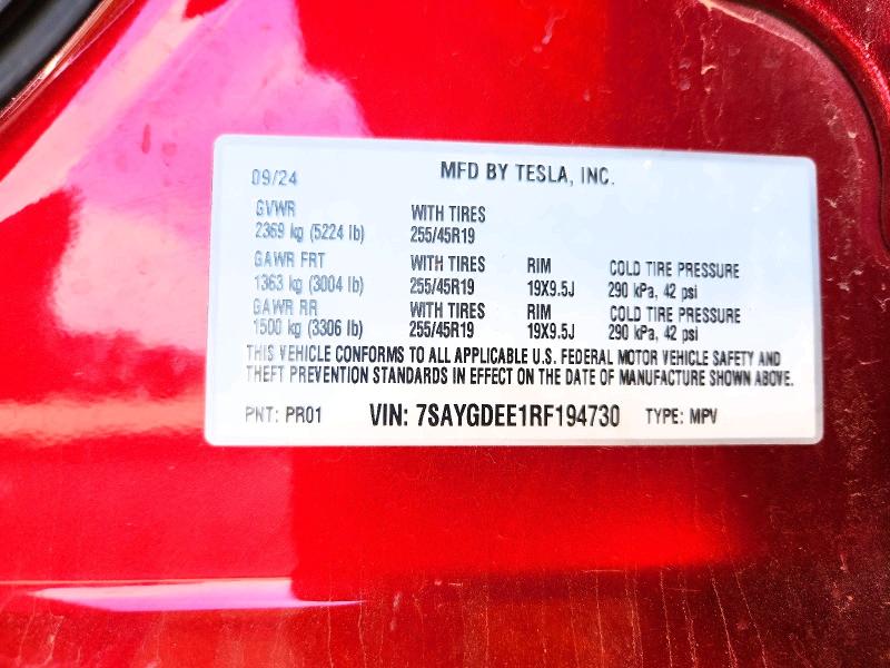 61788676 :رقم المزاد ، 7SAYGDEE1RF194730 vin ، 2024 Tesla Model  Y مزاد بيع
