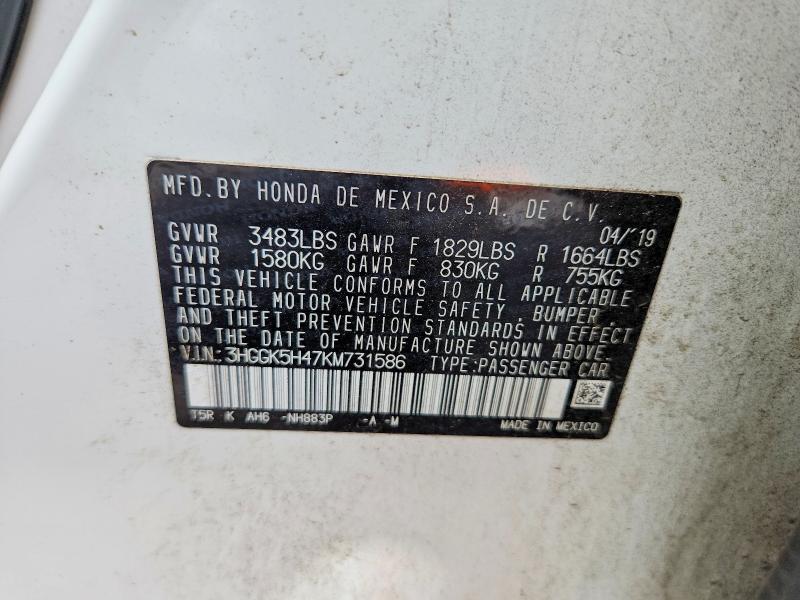 Aukcja sprzedaży 2019 Honda Fit, vin: 3HGGK5H47KM731586, numer aukcji: 59916996