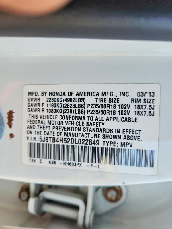 2013 Acura Rdx მანქანა იყიდება აუქციონზე, vin: 5J8TB4H52DL022649, აუქციონის ნომერი: 61415536